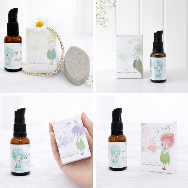 Glineni paket za vse tipe kože: čistilno olje + milo + krema